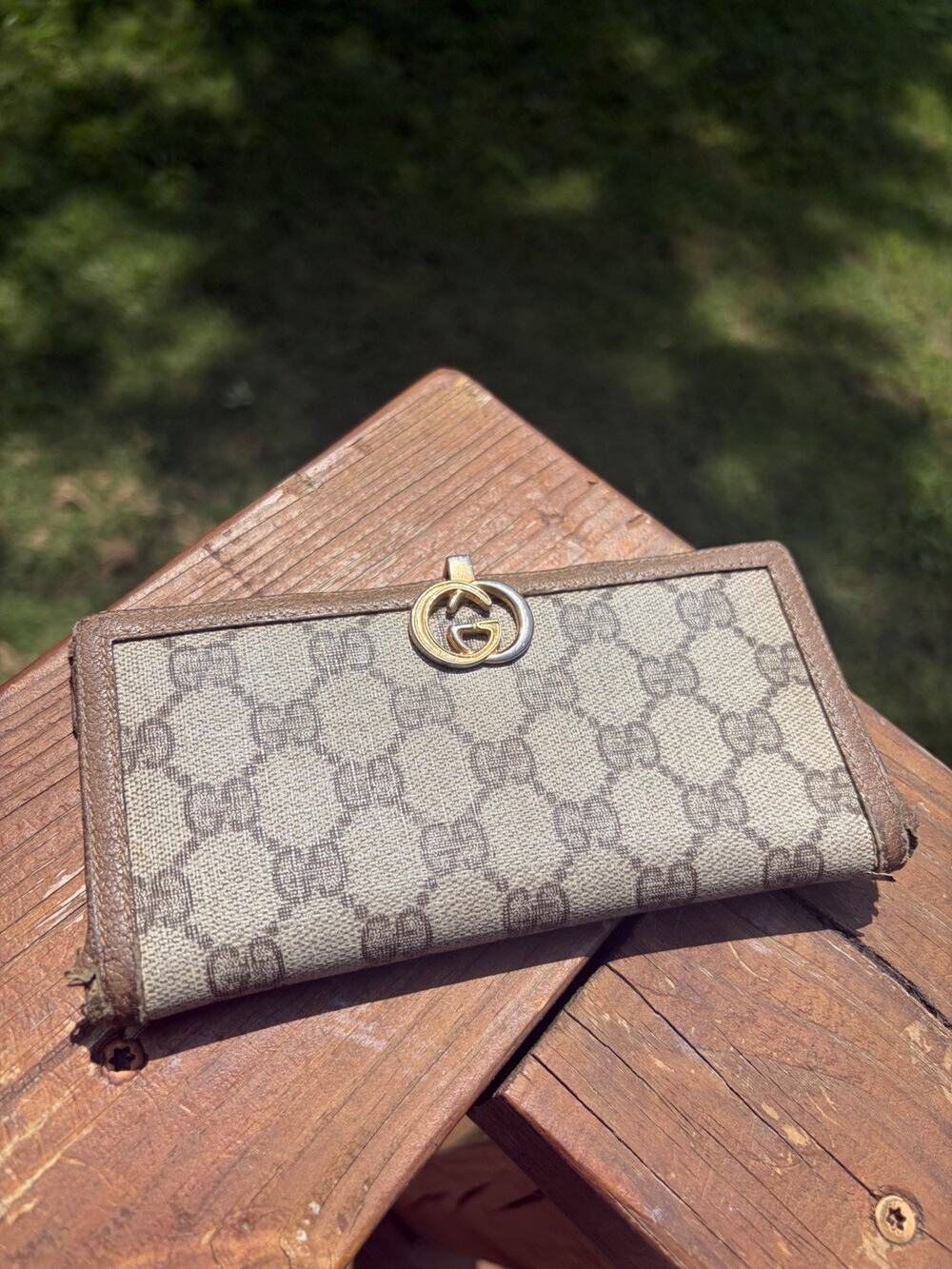 Vintage Gucci Wallet Project Piece GG Logo Leather Canvas Made In Italy